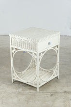 Load image into Gallery viewer, White Wicker Rattan One Drawer Side Table with Shelf
