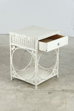 Load image into Gallery viewer, White Wicker Rattan One Drawer Side Table with Shelf
