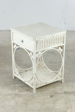 Load image into Gallery viewer, White Wicker Rattan One Drawer Side Table with Shelf
