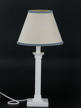 Load image into Gallery viewer, White Column Table Lamp with Blue Trim Shade
