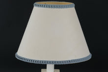 Load image into Gallery viewer, White Column Table Lamp with Blue Trim Shade
