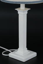 Load image into Gallery viewer, White Column Table Lamp with Blue Trim Shade
