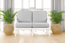 Load image into Gallery viewer, White Rattan Loveseat - New Custom Cushions
