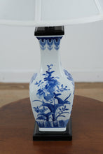 Load image into Gallery viewer, Blue and White Porcelain Vase Lamp – 24&quot; Chinoiserie Table Lamp with Floral Design
