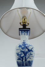 Load image into Gallery viewer, Blue and White Porcelain Vase Lamp – 24&quot; Chinoiserie Table Lamp with Floral Design
