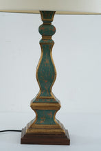 Load image into Gallery viewer, Wildwood Distressed Teal and Gold Painted Candlestick Table Lamp

