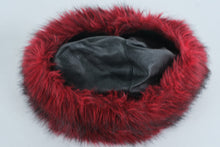 Load image into Gallery viewer, Wilson’s Genuine Leather Faux Fur Trim Winter Hat Black Leather Red Fur
