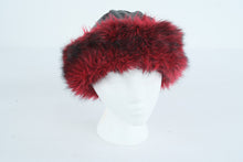 Load image into Gallery viewer, Wilson’s Genuine Leather Faux Fur Trim Winter Hat Black Leather Red Fur

