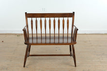 Load image into Gallery viewer, Vintage Windsor Solid Wood Bench with Spindle Back and Curved Arms
