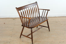 Load image into Gallery viewer, Vintage Windsor Solid Wood Bench with Spindle Back and Curved Arms
