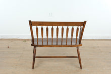 Load image into Gallery viewer, Vintage Windsor Solid Wood Bench with Spindle Back and Curved Arms
