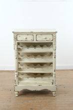 Load image into Gallery viewer, Distressed Painted Wine Rack Cabinet with Drawers and Metal Scroll Sides
