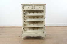 Load image into Gallery viewer, Distressed Painted Wine Rack Cabinet with Drawers and Metal Scroll Sides
