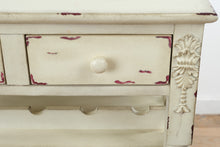 Load image into Gallery viewer, Distressed Painted Wine Rack Cabinet with Drawers and Metal Scroll Sides
