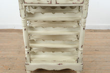 Load image into Gallery viewer, Distressed Painted Wine Rack Cabinet with Drawers and Metal Scroll Sides

