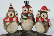 Load image into Gallery viewer, Christmas Owl Family Figurine on Branch Holiday Decor Sculpture
