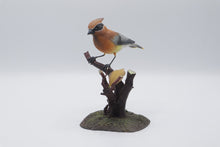 Load image into Gallery viewer, Cedar Waxwing Bird Figurine Perched on Branch Realistic Wildlife Sculpture
