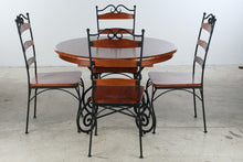 Load image into Gallery viewer, 5 Piece Round Wood and Wrought Iron Dining Set with Leaf
