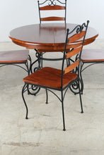 Load image into Gallery viewer, 5 Piece Round Wood and Wrought Iron Dining Set with Leaf
