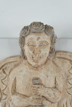 Load image into Gallery viewer, Antique Hand-Carved Wooden Angel Wall Sconce – Polychrome Painted Folk Art Cherub Bracket, 16” Tall

