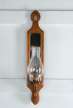 Load image into Gallery viewer, Wooden Wall Sconce with Mirror and Glass Hurricane Candle Holder
