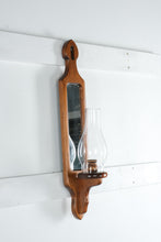 Load image into Gallery viewer, Wooden Wall Sconce with Mirror and Glass Hurricane Candle Holder
