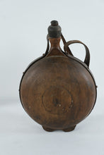 Load image into Gallery viewer, Antique European Wooden Pilgrim Flask with Leather Straps – Continental Canteen – 15" Tall
