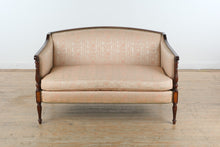Load image into Gallery viewer, Sheraton Style Mahogany Upholstered Sofa with Inlaid Panels

