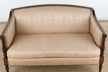 Load image into Gallery viewer, Sheraton Style Mahogany Upholstered Sofa with Inlaid Panels

