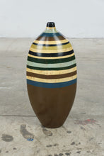 Load image into Gallery viewer, Pier 1 Imports Style Wide Oven Vase 19 Inch Striped Ceramic Floor Vase
