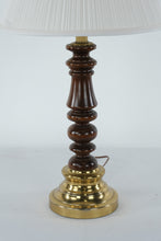 Load image into Gallery viewer, Spun Wood and Brass Table Lamp with Pleated Shade – 26&quot; Tall
