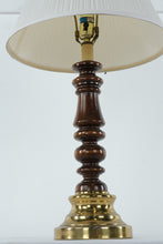 Load image into Gallery viewer, Spun Wood and Brass Table Lamp with Pleated Shade – 26&quot; Tall
