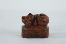 Load image into Gallery viewer, Hand Carved Wood Cat Trinket Box Small Hinged Figurine Box

