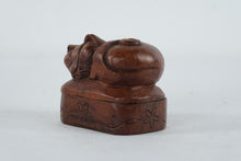 Load image into Gallery viewer, Hand Carved Wood Cat Trinket Box Small Hinged Figurine Box
