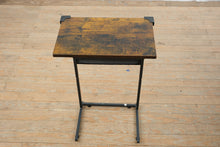 Load image into Gallery viewer, Industrial Metal and Wood C Table with Magazine Holder, 17 Inch
