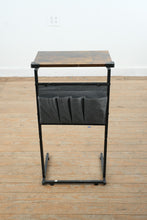 Load image into Gallery viewer, Industrial Metal and Wood C Table with Magazine Holder, 17 Inch
