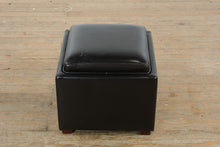 Load image into Gallery viewer, World Market Black Leather Storage Ottoman with Reversible Tray Top – 18” Square
