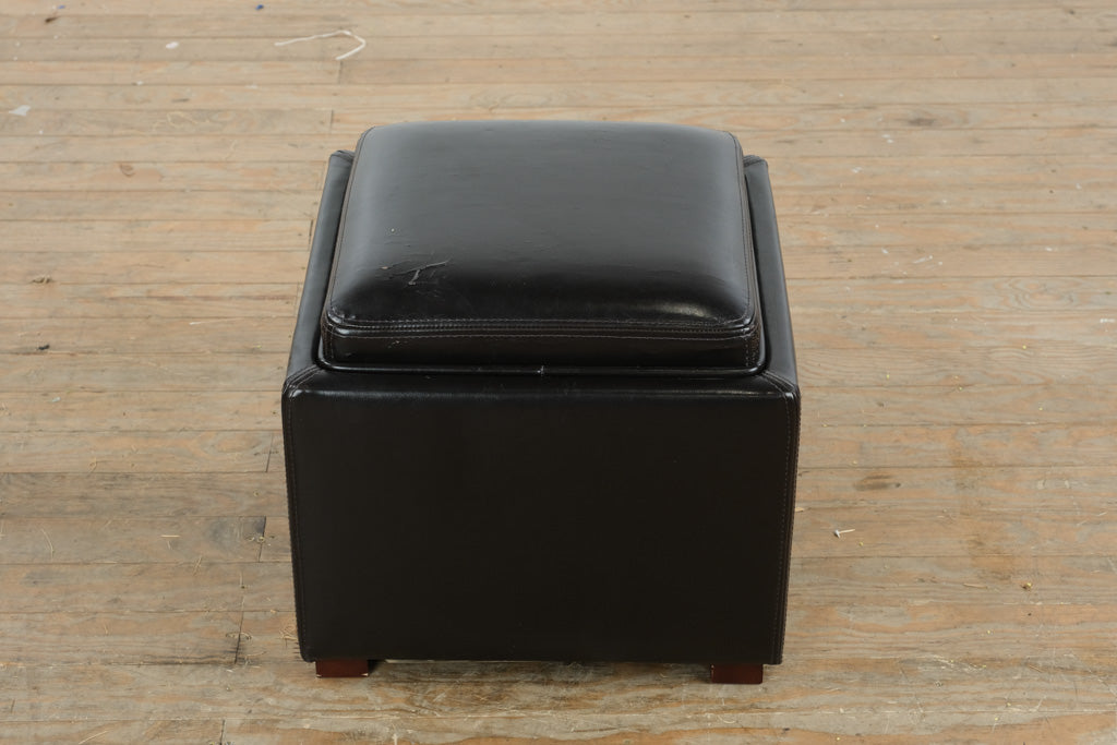 World Market Black Leather Storage Ottoman with Reversible Tray Top – 18” Square
