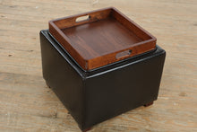 Load image into Gallery viewer, World Market Black Leather Storage Ottoman with Reversible Tray Top – 18” Square
