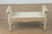 Load image into Gallery viewer, Jamaica Collection Whitewashed Wicker &amp; Carved Wood Bench
