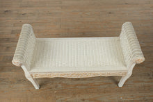 Load image into Gallery viewer, Jamaica Collection Whitewashed Wicker &amp; Carved Wood Bench
