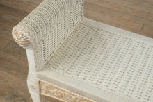 Load image into Gallery viewer, Jamaica Collection Whitewashed Wicker &amp; Carved Wood Bench
