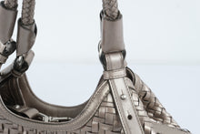 Load image into Gallery viewer, Cole Haan Metallic Taupe Woven Leather Satchel Braided Handle Bag
