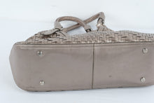 Load image into Gallery viewer, Cole Haan Metallic Taupe Woven Leather Satchel Braided Handle Bag
