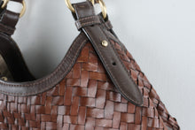 Load image into Gallery viewer, Cole Haan Genevieve Woven Leather Hobo Shoulder Bag Brown Large
