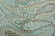 Load image into Gallery viewer, Coastal Wicker Table Lamp Blue Paisley Shade Beach House Boho Decor
