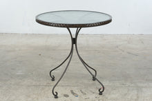 Load image into Gallery viewer, Round Wrought Iron Style Bistro Table Textured Glass Top Scroll Legs 29 Inch

