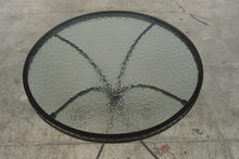 Load image into Gallery viewer, Round Wrought Iron Style Bistro Table Textured Glass Top Scroll Legs 29 Inch
