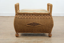 Load image into Gallery viewer, Vintage Wicker Storage Bench Ottoman With Cushion Seat Mid Century Coastal Style
