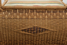 Load image into Gallery viewer, Vintage Wicker Storage Bench Ottoman With Cushion Seat Mid Century Coastal Style
